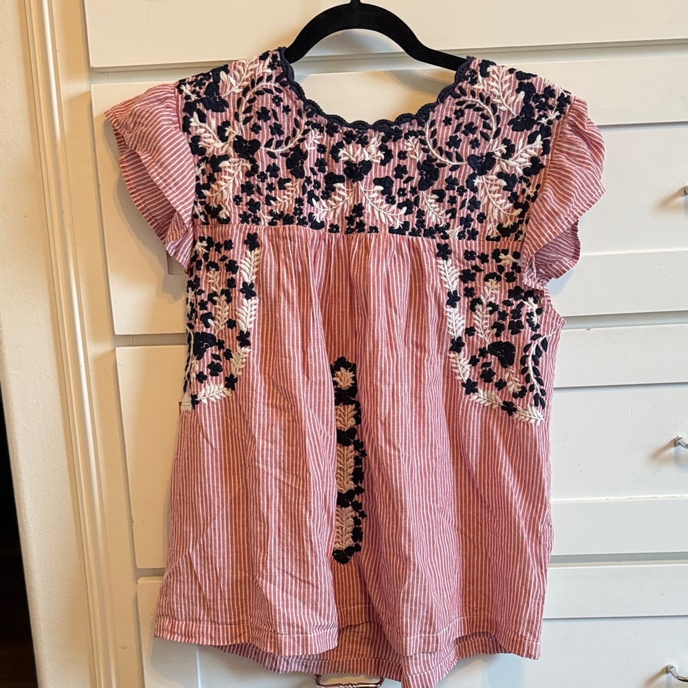 THML Pink and Navy Embroidered Blouse